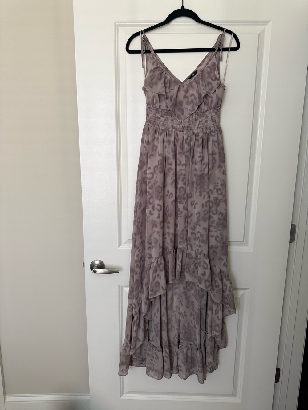 Guess Mauve Animal Print High-Low Ruffle Maxi Dress